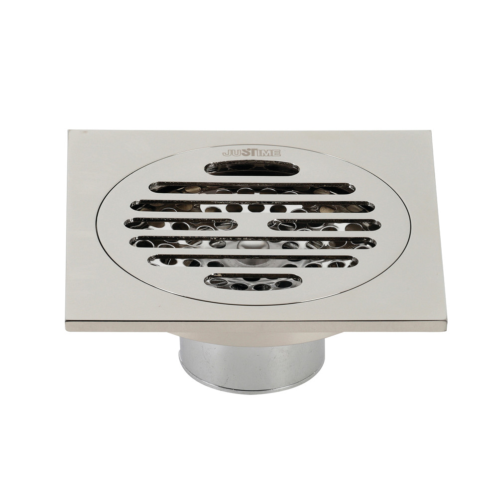 4 in. Watercourse Symmetric Square Grid Shower Drain, Polished Nickel