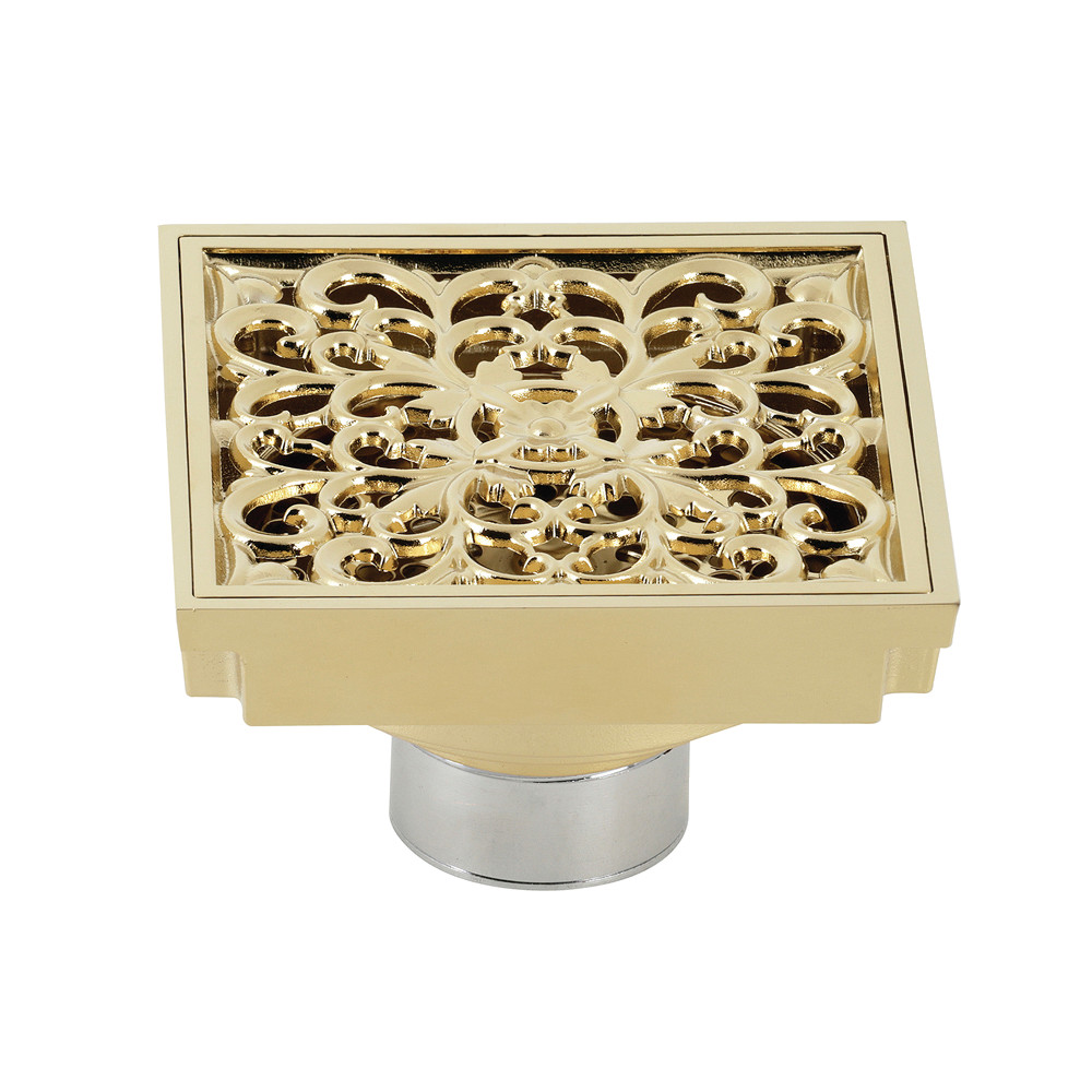 BSF9771PB 4 in. Watercourse Scroll Square Grid Shower Drain, Polished Brass