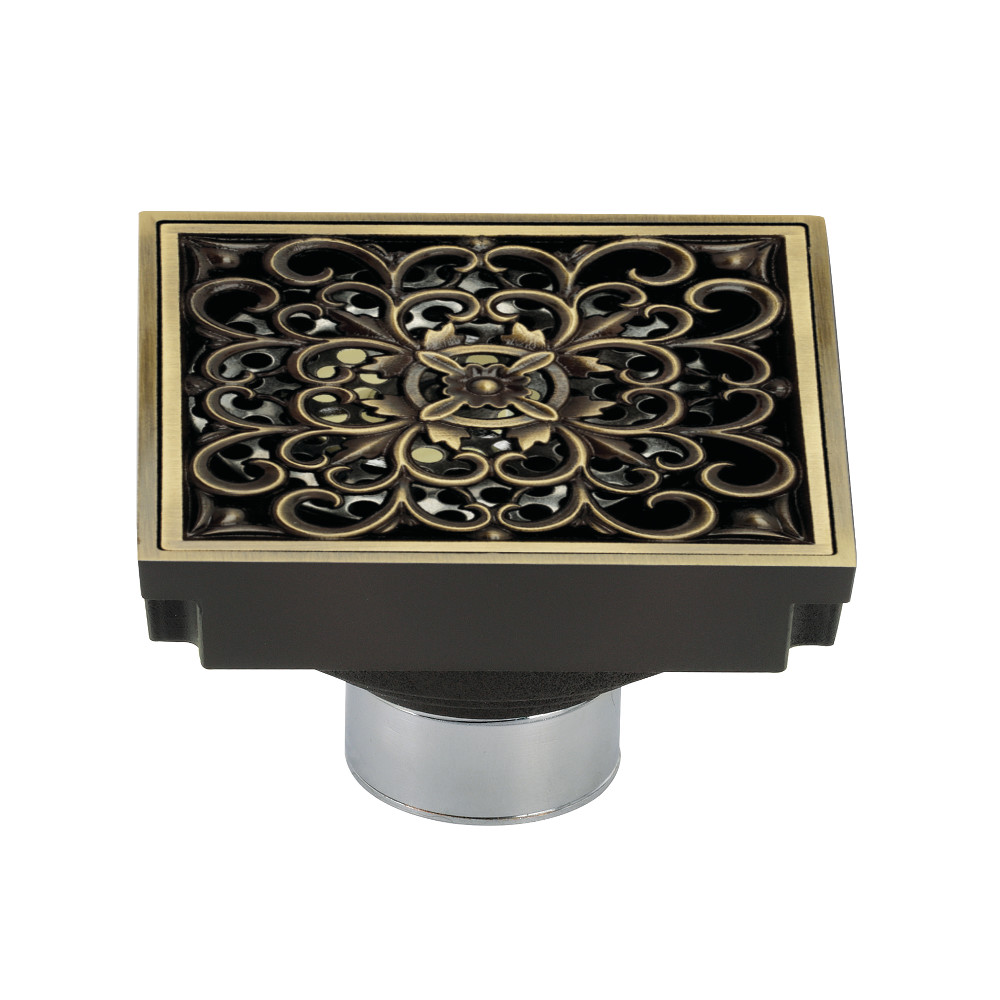 BSF9771AB 4 in. Watercourse Scroll Square Grid Shower Drain, Antique Brass
