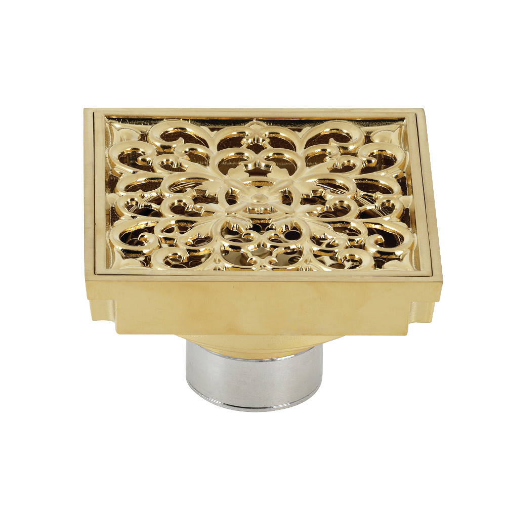 BSF9771BB 4 in. Watercourse Scroll Square Grid Shower Drain, Brushed Brass