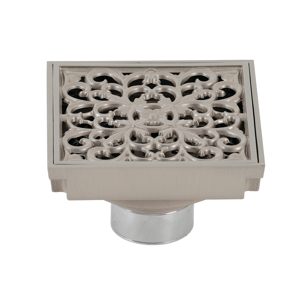 BSF9771BN 4 in. Watercourse Scroll Square Grid Shower Drain, Brushed Nickel