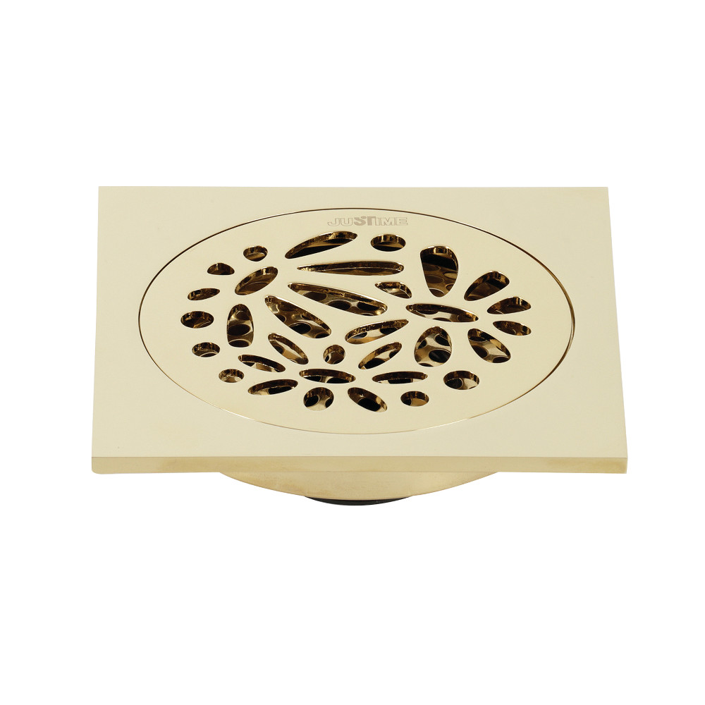 BSF6360PB 4 in. Watercourse Floral Square Grid Shower Drain, Polished Brass