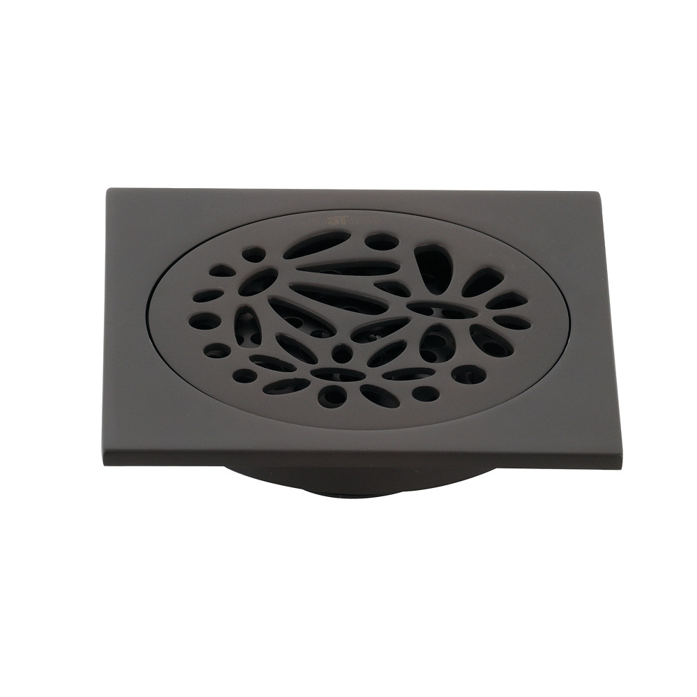 4 in. Watercourse Floral Square Grid Shower Drain, Oil Rubbed Bronze