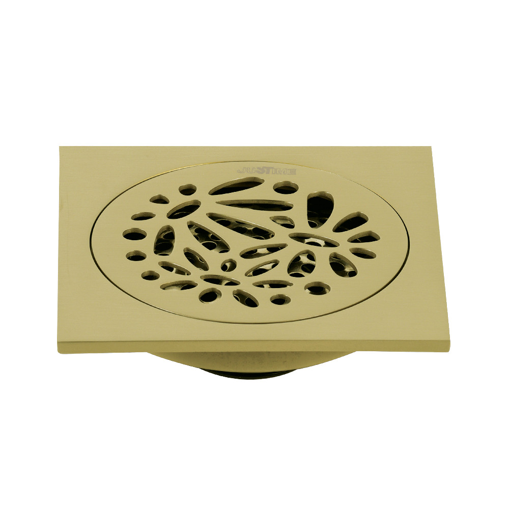 BSF6360BB 4 in. Watercourse Floral Square Grid Shower Drain, Brushed Brass