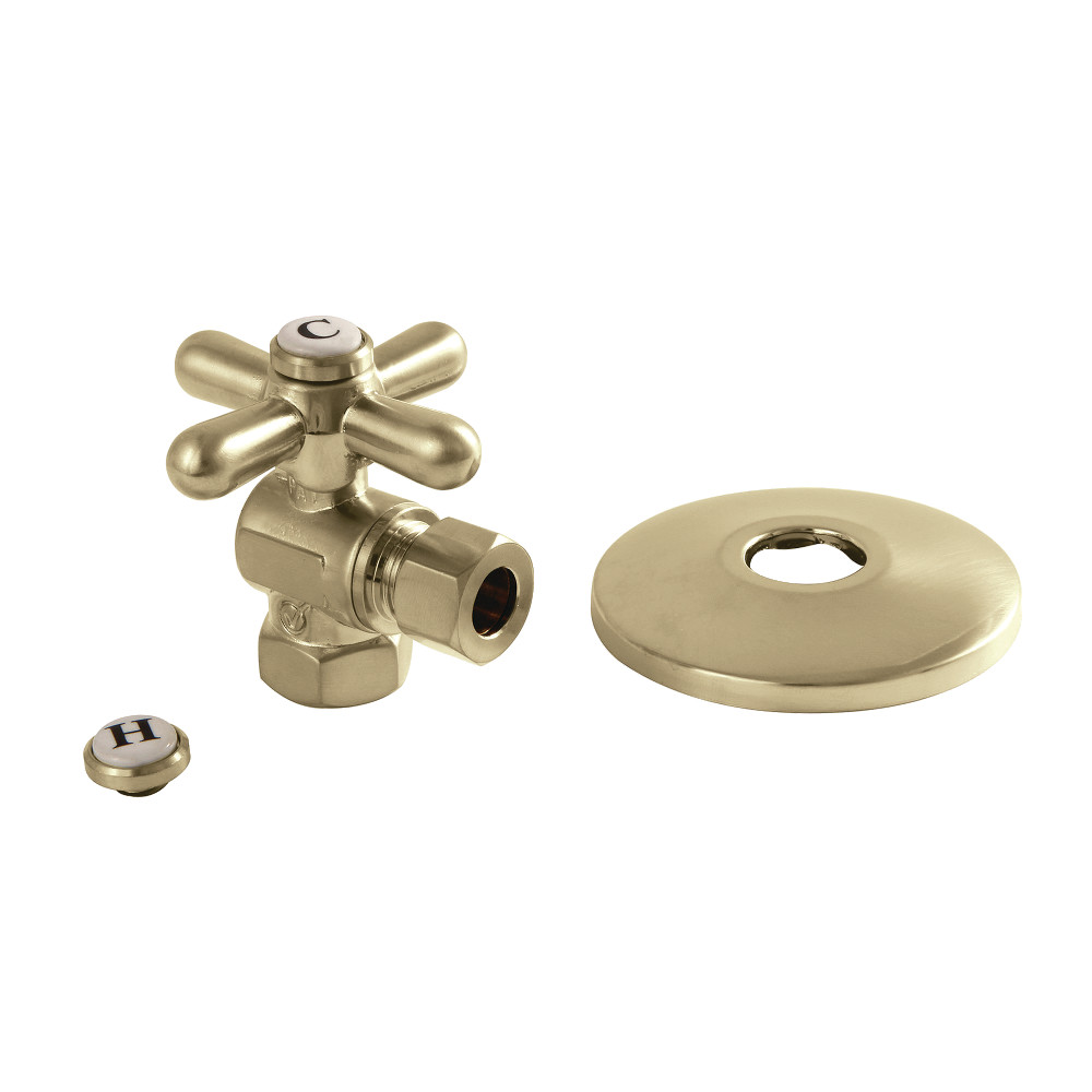 0.38 in. IPS x 0.38 in. O.D. Compression Quarter-Turn Angle Stop Valve with Flange, Brushed Brass