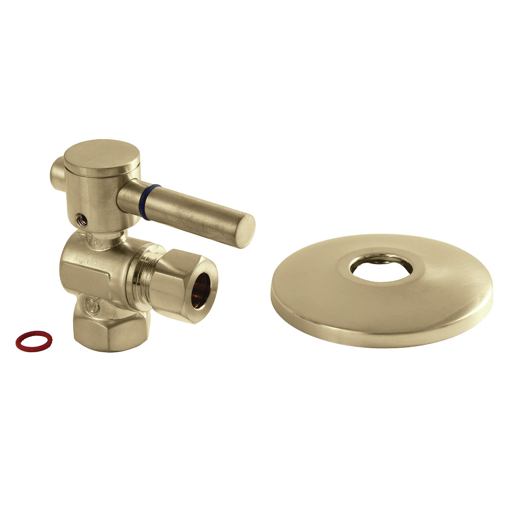 CC33107DLK 0.38 in. IPS x 0.38 in. O.D. Compression Quarter-Turn Angle Stop Valve with Flange, Brushed Brass