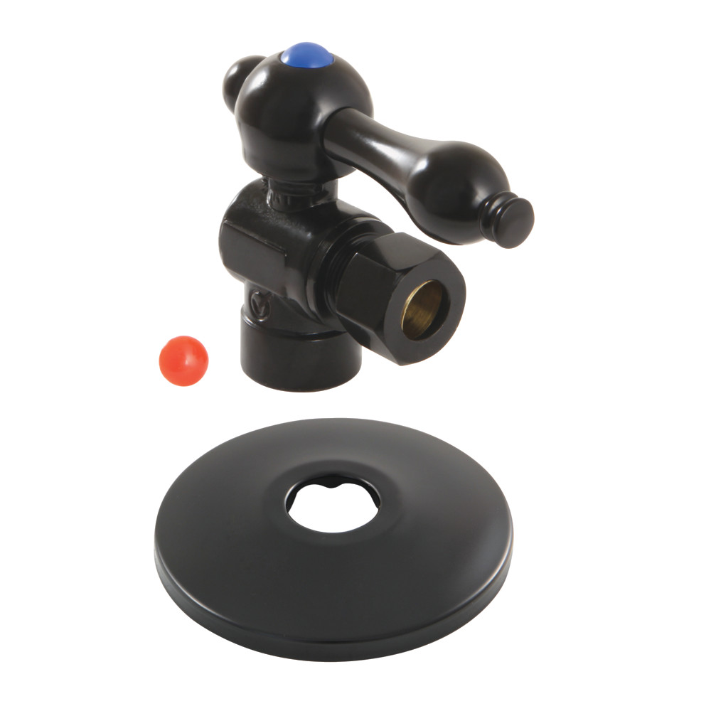 0.5 in. Sweat x 0.38 in. O.D. Compression Quarter-Turn Angle Stop Valve with Flange, Matte Black
