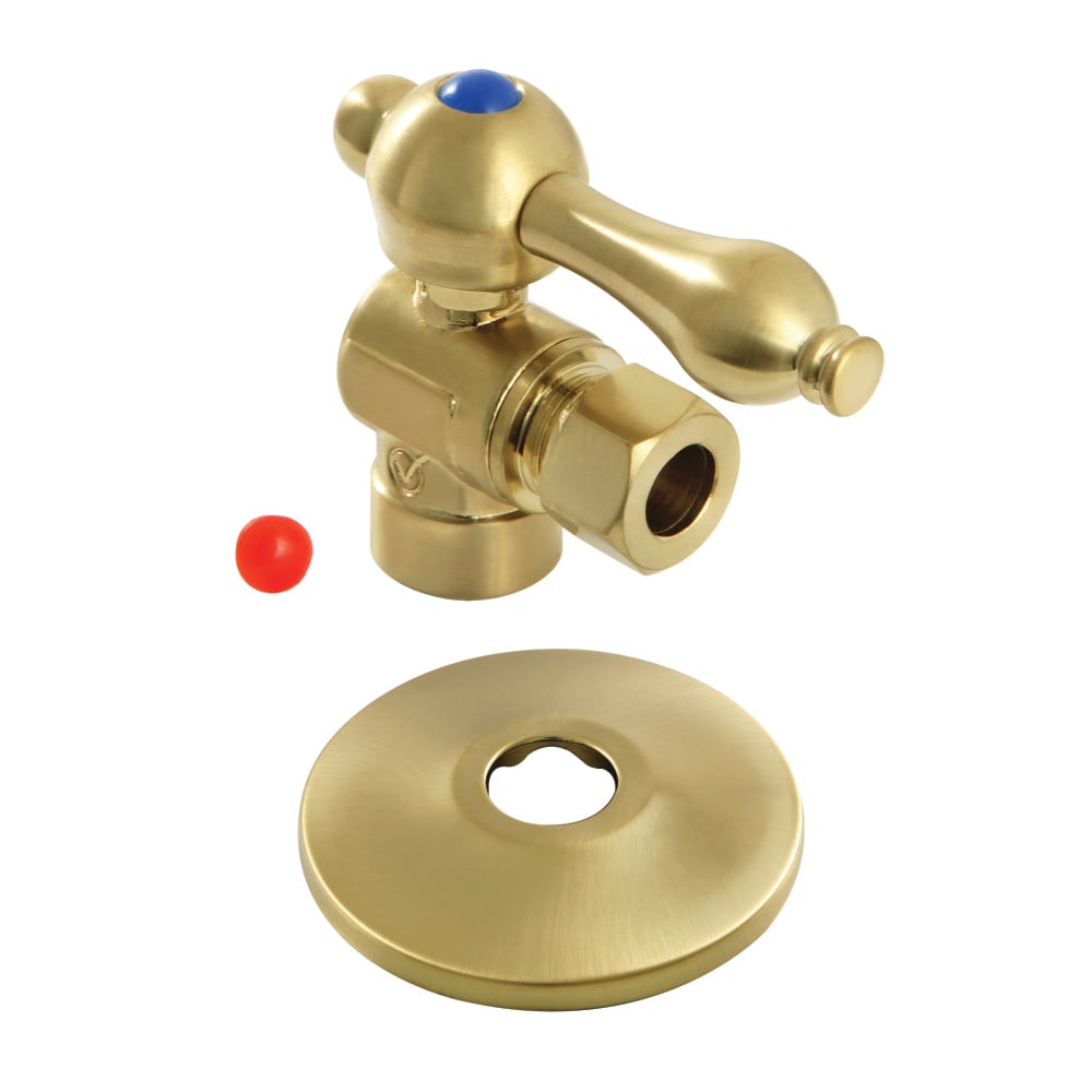 0.5 in. Sweat x 0.38 in. O.D. Compression Quarter-Turn Angle Stop Valve with Flange, Brushed Brass
