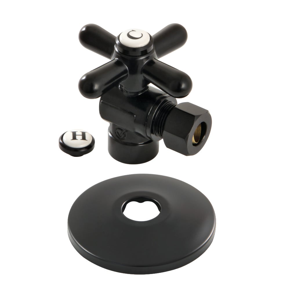 0.5 in. Sweat x 0.38 in. O.D. Compression Quarter-Turn Angle Stop Valve with Flange, Matte Black