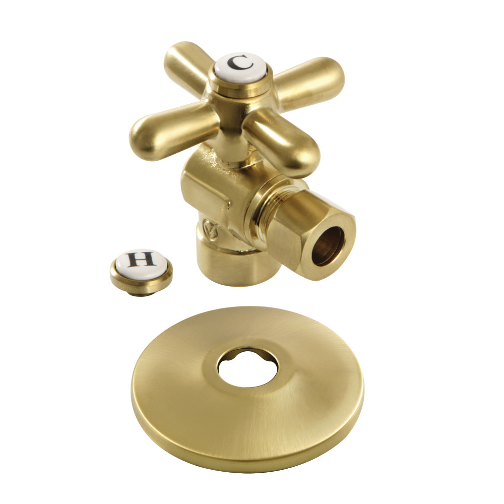 0.5 in. Sweat x 0.38 in. O.D. Compression Quarter-Turn Angle Stop Valve with Flange, Brushed Brass