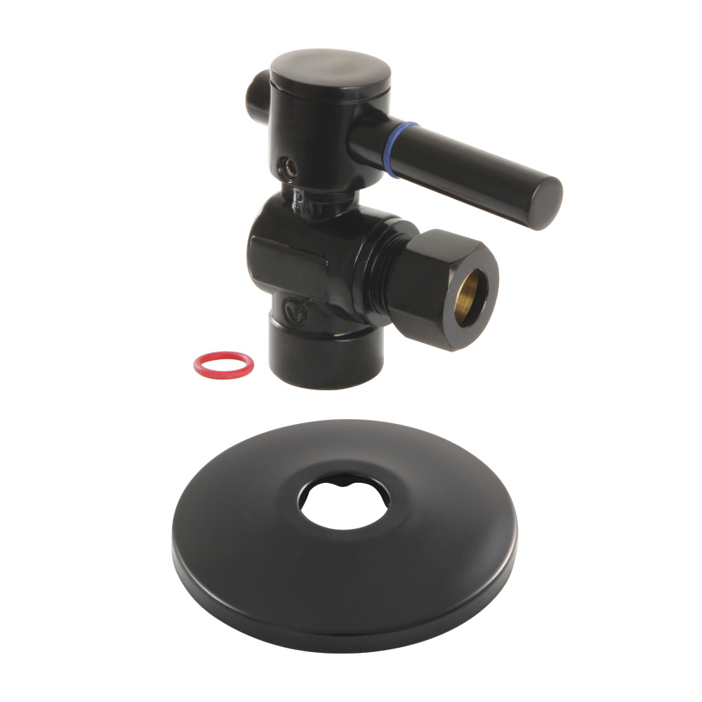 CC43200DLK 0.5 in. Sweat x 0.38 in. O.D. Compression Quarter-Turn Angle Stop Valve with Flange, Matte Black