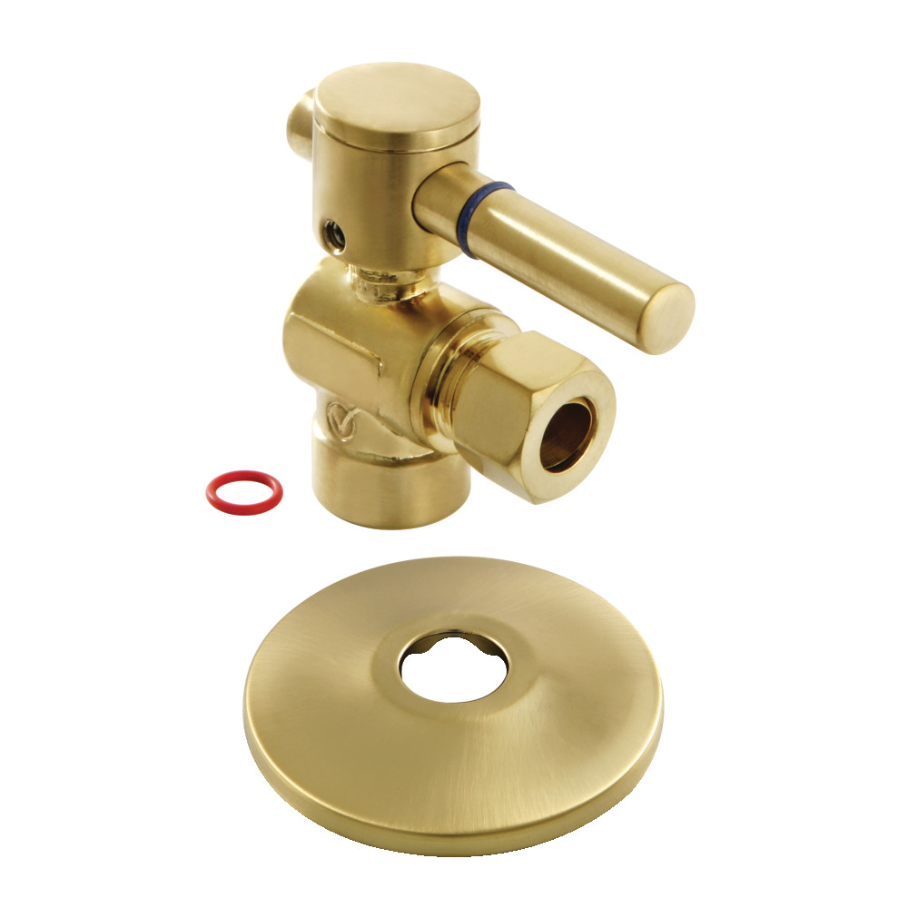 CC43207DLK 0.5 in. Sweat x 0.38 in. O.D. Compression Quarter-Turn Angle Stop Valve with Flange, Brushed Brass