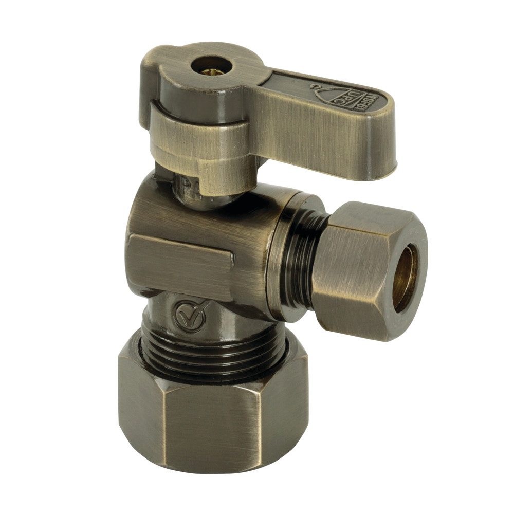 KF5330AB 0.63 in. O.D. Compression x 0.38 in. O.D. Compression Angle Stop Valve, Antique Brass