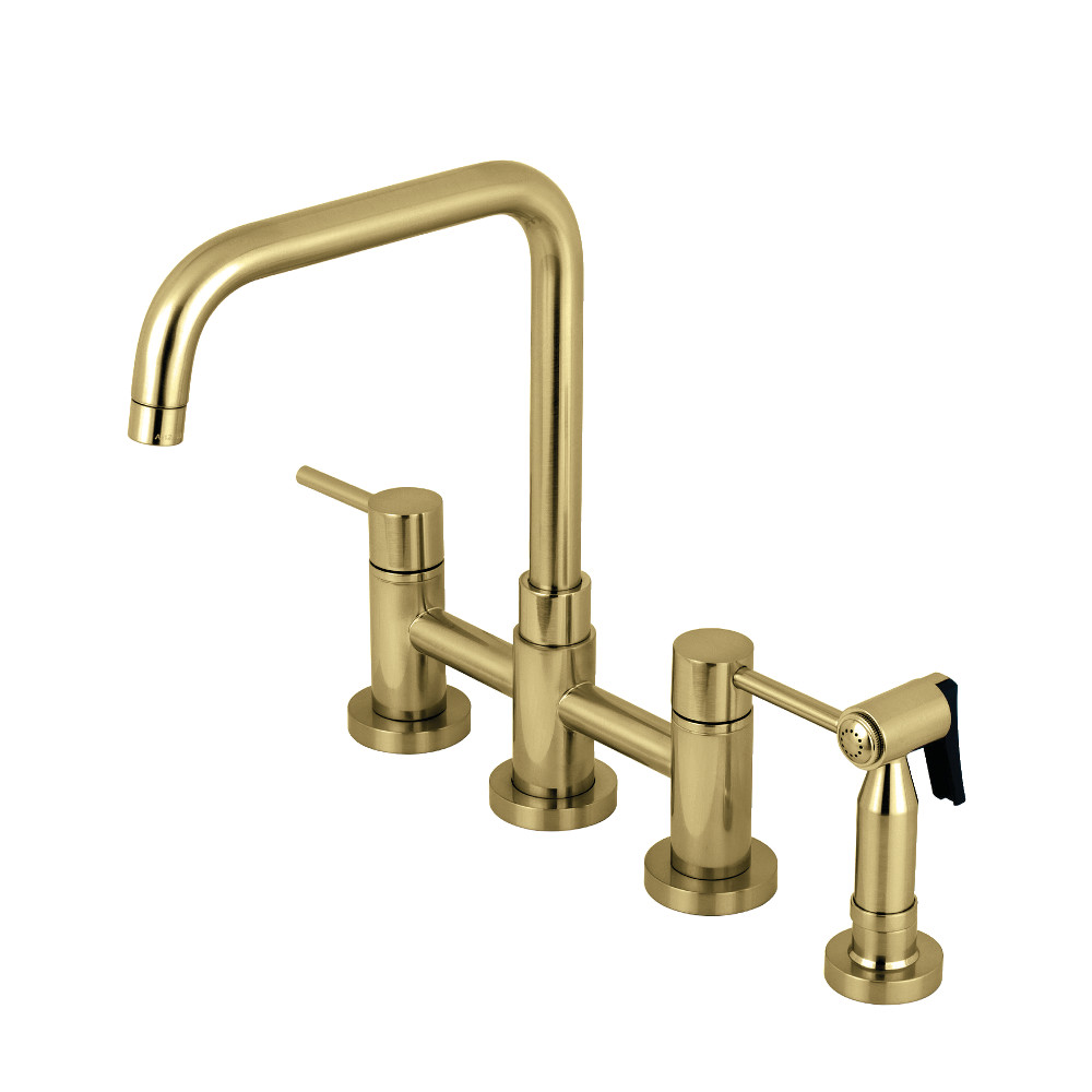 Picture of Kingston Brass KS8287DLBS Concord Two-Handle Bridge Kitchen Faucet with Brass Sprayer, Brushed Brass