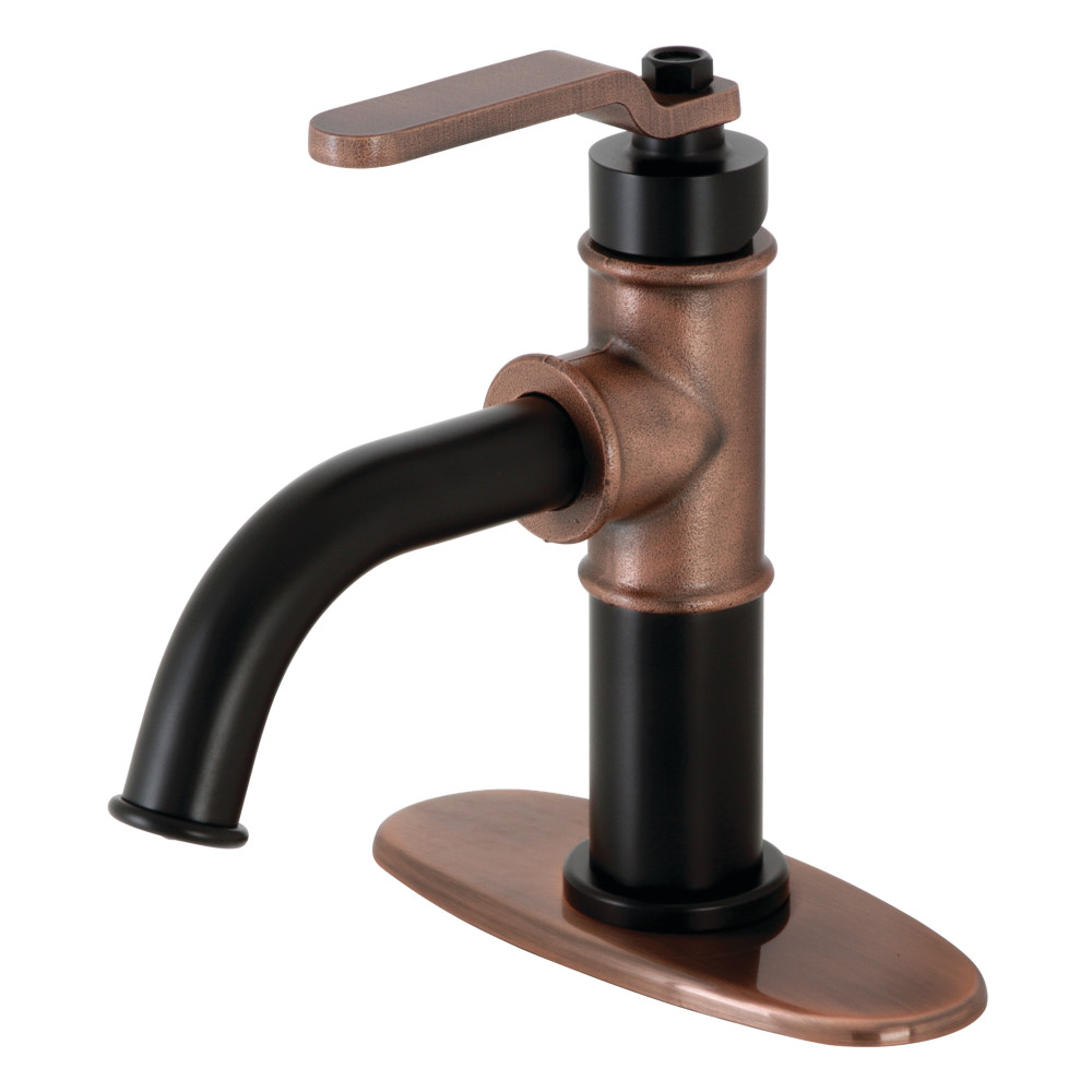 Whitaker Single-Handle Bathroom Faucet with Push Pop-Up, Matte Black & Antique Copper -  FurnOrama, FU3026290