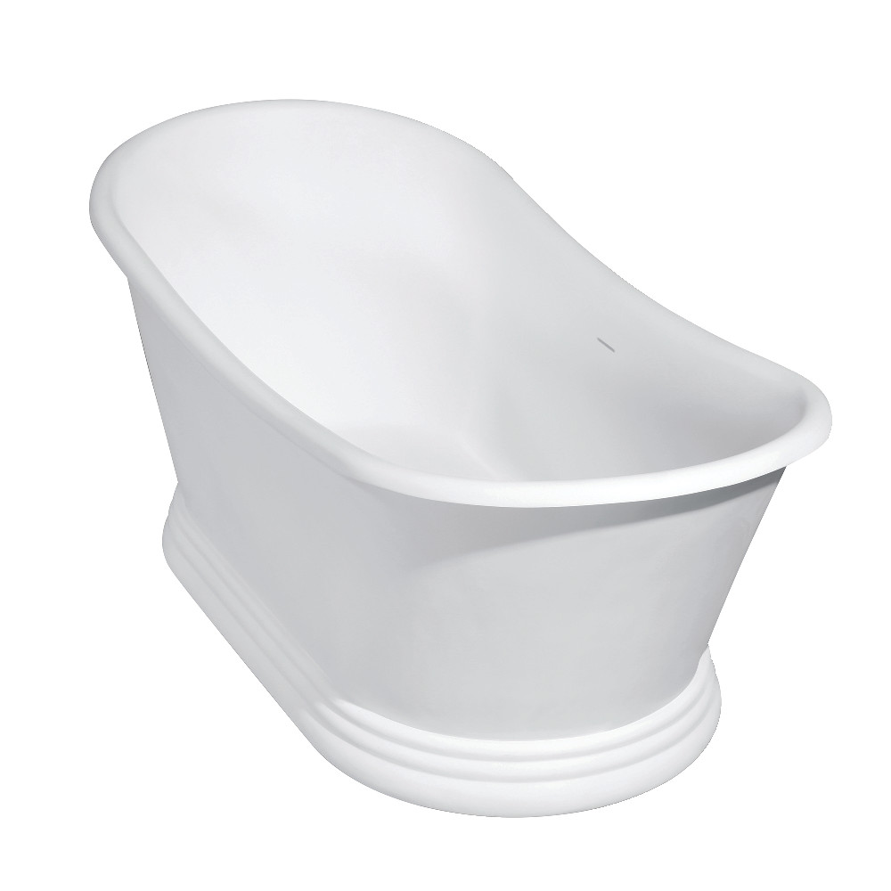 Aqua Eden Arcticstone 67 in. Double Slipper Solid Surface Pedestal Tub with Drain, Glossy White & Matte White