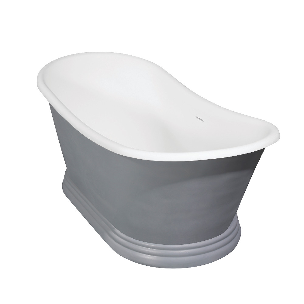 Aqua Eden Arcticstone 67 in. Double Slipper Solid Surface Pedestal Tub with Drain, Glossy White & Matte Gray