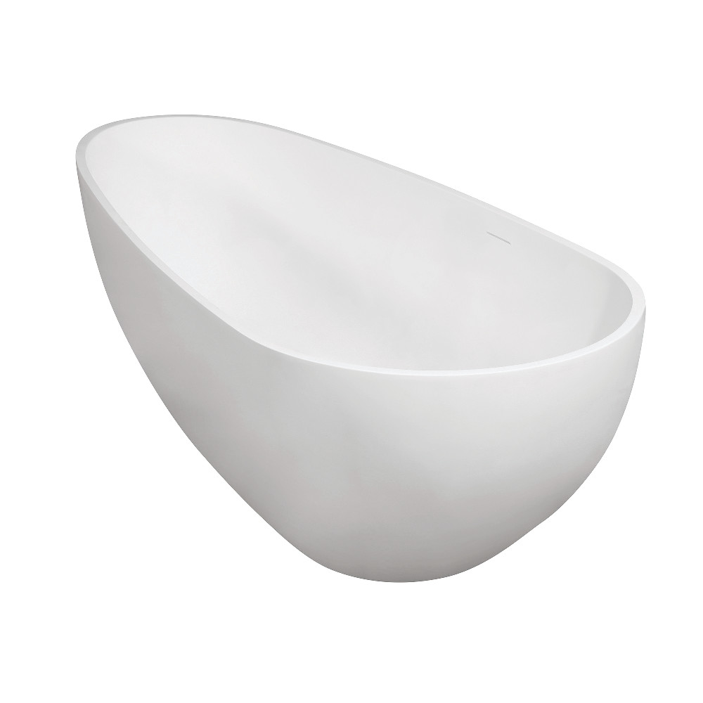 VRTOV713422 Aqua Eden Arcticstone 72 in. Egg Shaped Solid Surface Freestanding Tub with Drain, Glossy White & Matte White