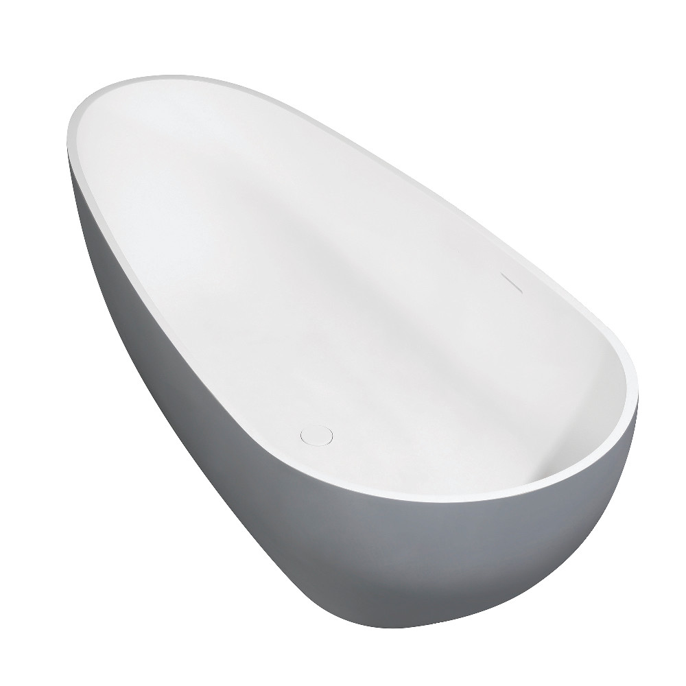 Aqua Eden Arcticstone 72 in. Egg Shaped Solid Surface Freestanding Tub with Drain, Glossy White & Matte Gray
