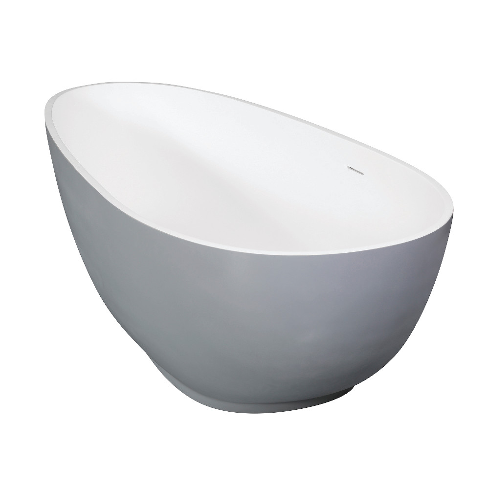 Aqua Eden Arcticstone 67 in. Egg Shaped Solid Surface Freestanding Tub with Drain, Glossy White & Matte Gray