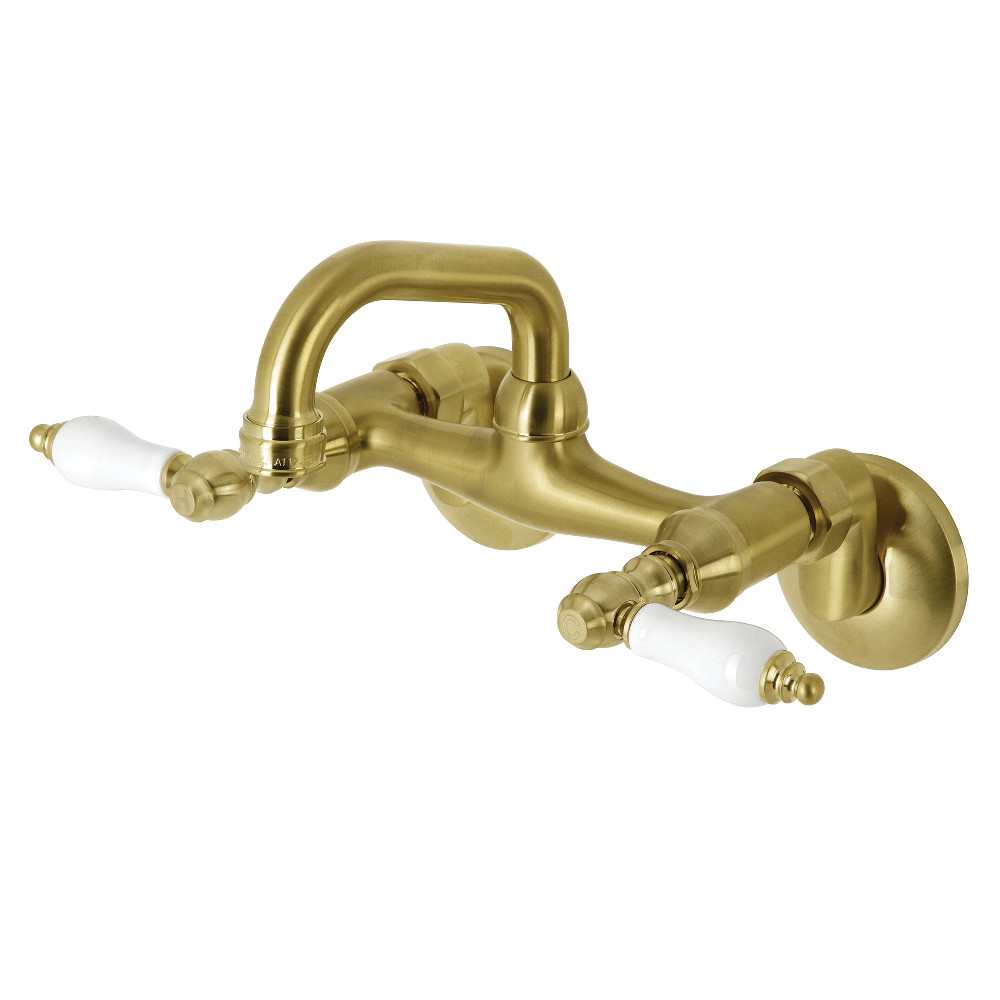 Two-Handle Wall Mount Bar Faucet, Brushed Brass