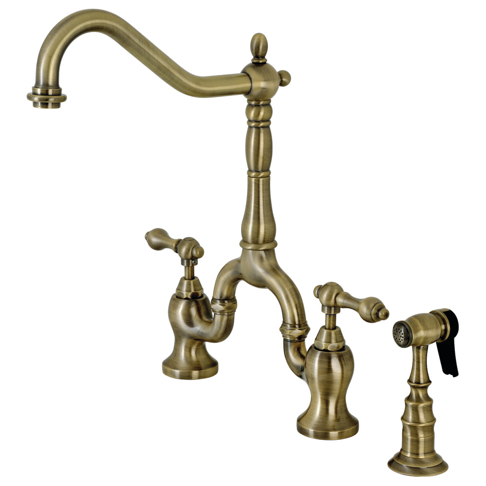 Picture of Kingston Brass KS7753ALBS English Country Kitchen Bridge Faucet with Brass Sprayer, Antique Brass