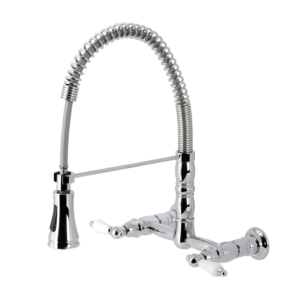 GS1241PL Gourmetier Heritage Two-Handle Wall-Mount Pull-Down Sprayer Kitchen Faucet, Polished Chrome