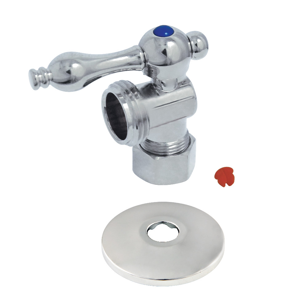 CC12001K 0.63 in. O.D. x 0.75 in. Hose Thread Quarter-Turn Angle Stop Valve with Flange, Polished Chrome