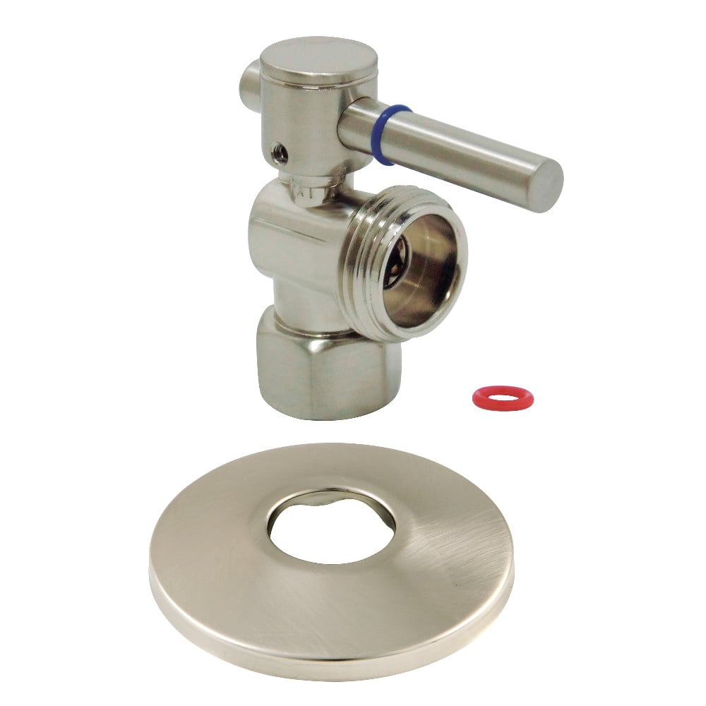 0.5 in. IPS x 0.75 in. Hose Thread Quarter-Turn Angle Stop Valve with Flange, Brushed Nickel