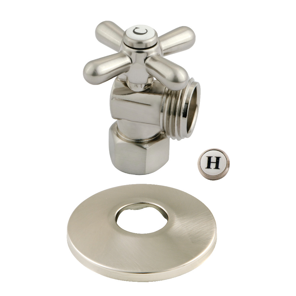 CC13008XK 0.5 in. IPS x 0.75 in. Hose Thread Quarter-Turn Angle Stop Valve with Flange, Brushed Nickel