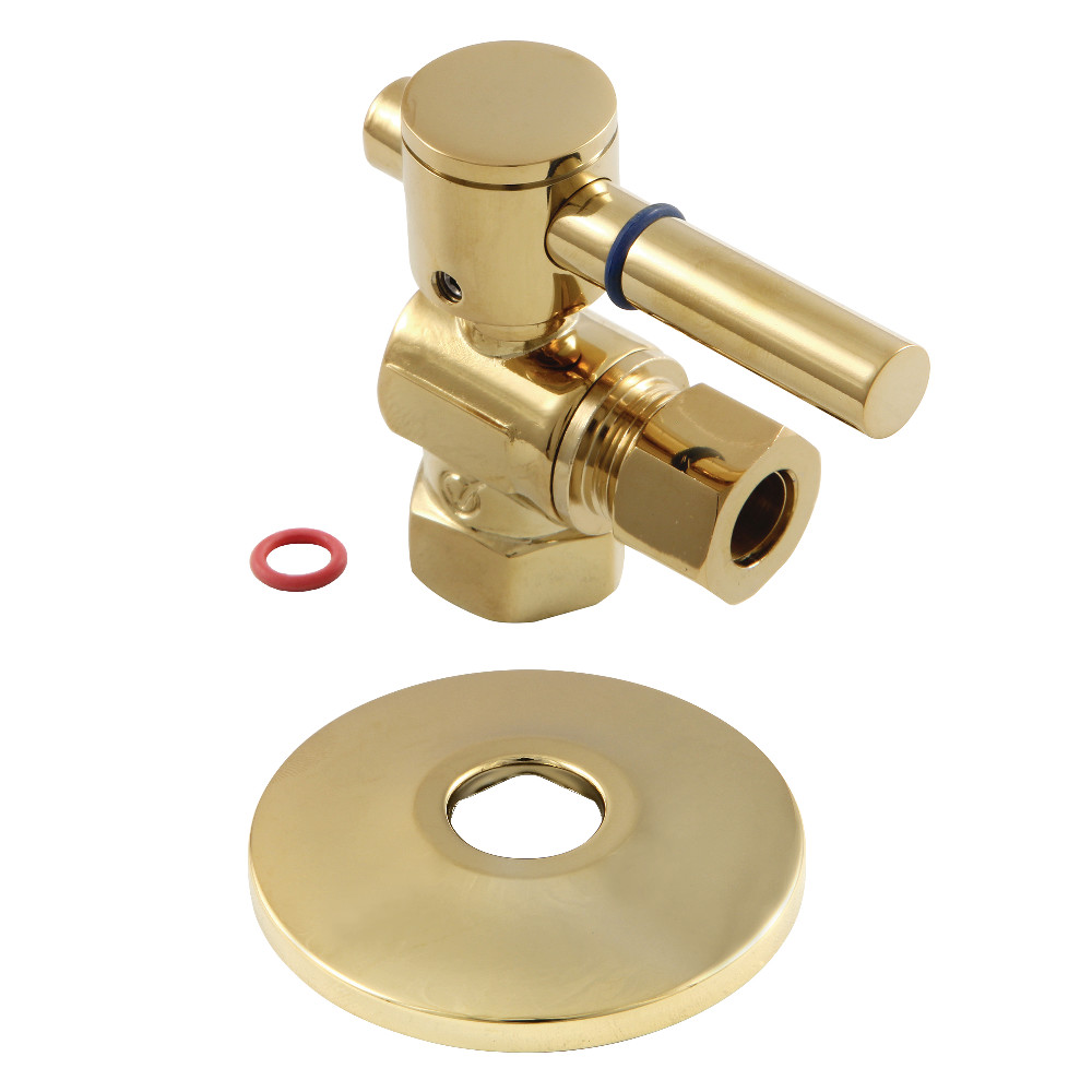 CC33102DLK 0.38 in. IPS x 0.38 in. O.D. Compression Quarter-Turn Angle Stop Valve with Flange, Polished Brass