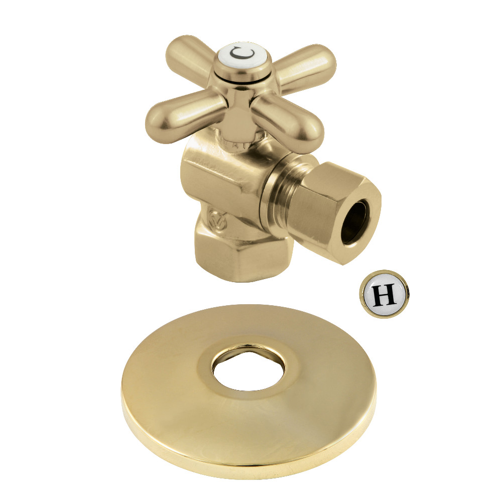 CC33102XK 0.38 in. IPS x 0.38 in. O.D. Compression Quarter-Turn Angle Stop Valve with Flange, Polished Brass