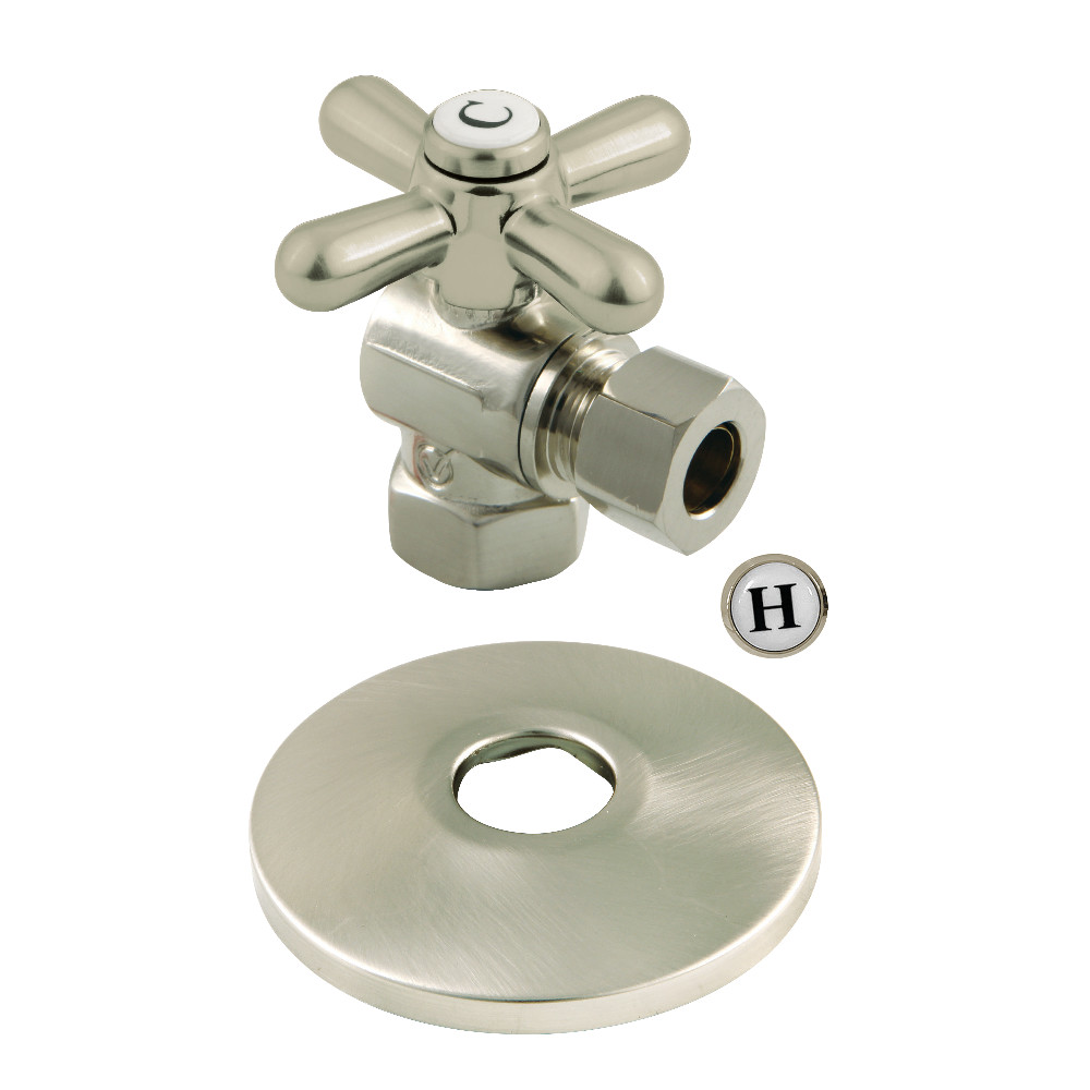 CC33108XK 0.38 in. IPS x 0.38 in. O.D. Compression Quarter-Turn Angle Stop Valve with Flange, Brushed Nickel