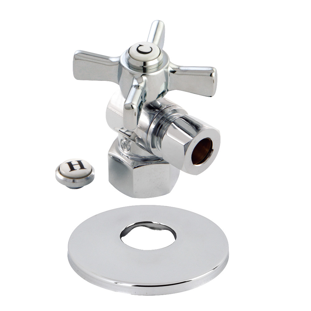 0.5 in. FIP x 0.38 in. O.D. Compression Quarter-Turn Angle Stop Valve with Flange, Polished Chrome