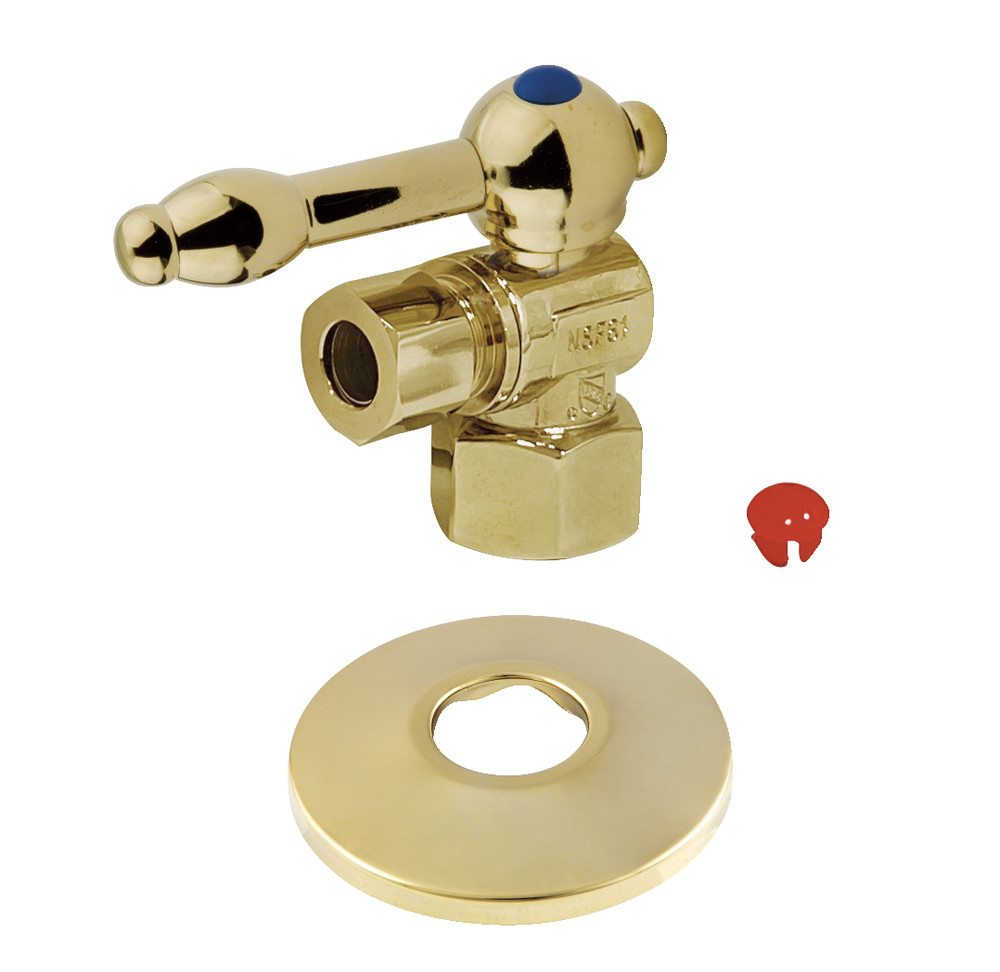 CC43102KLK 0.5 in. FIP x 0.38 in. O.D. Compression Quarter-Turn Angle Stop Valve with Flange, Polished Brass