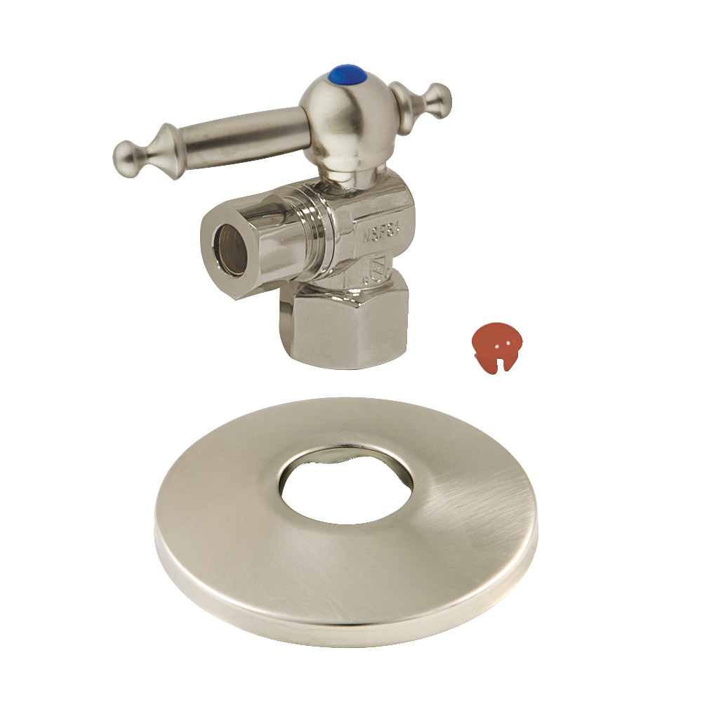 0.5 in. FIP x 0.38 in. O.D. Compression Quarter-Turn Angle Stop Valve with Flange, Brushed Nickel