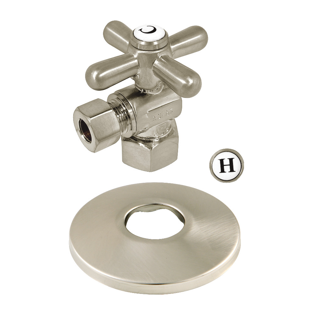 CC43108XK 0.5 in. FIP x 0.38 in. O.D. Compression Quarter-Turn Angle Stop Valve with Flange, Brushed Nickel