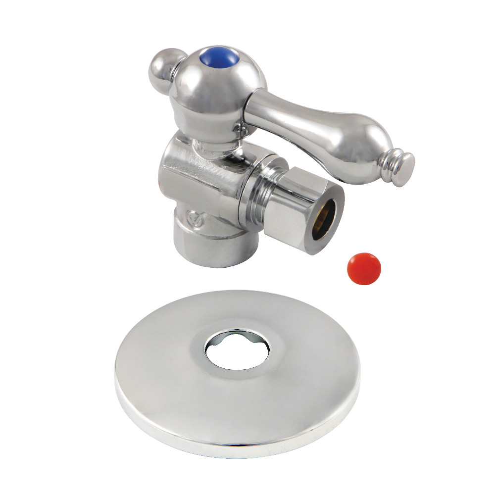 0.5 in. Sweat x 0.38 in. O.D. Compression Quarter-Turn Angle Stop Valve with Flange, Polished Chrome
