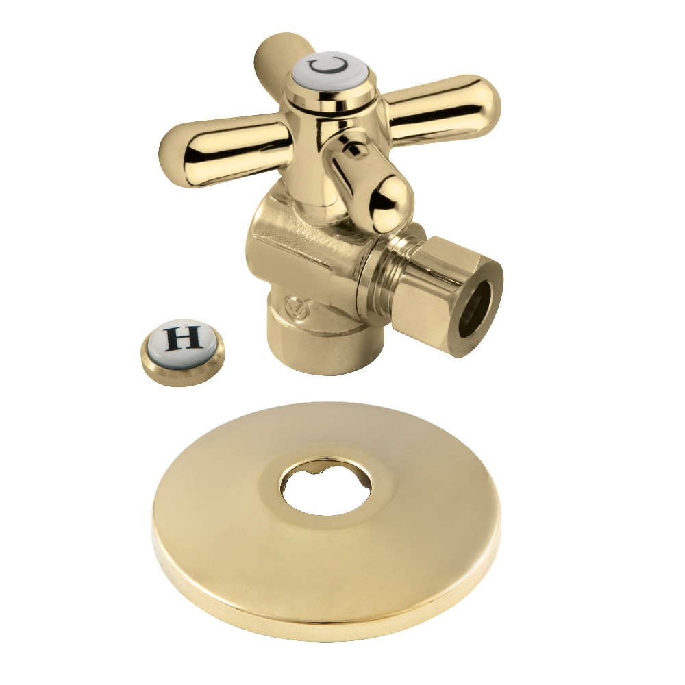 0.5 in. Sweat x 0.38 in. O.D. Compression Quarter-Turn Angle Stop Valve with Flange, Polished Brass