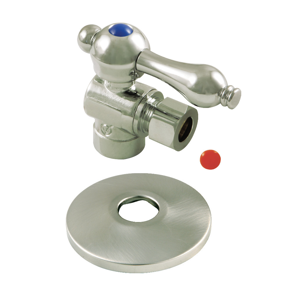 0.5 in. Sweat x 0.38 in. O.D. Compression Quarter-Turn Angle Stop Valve with Flange, Brushed Nickel