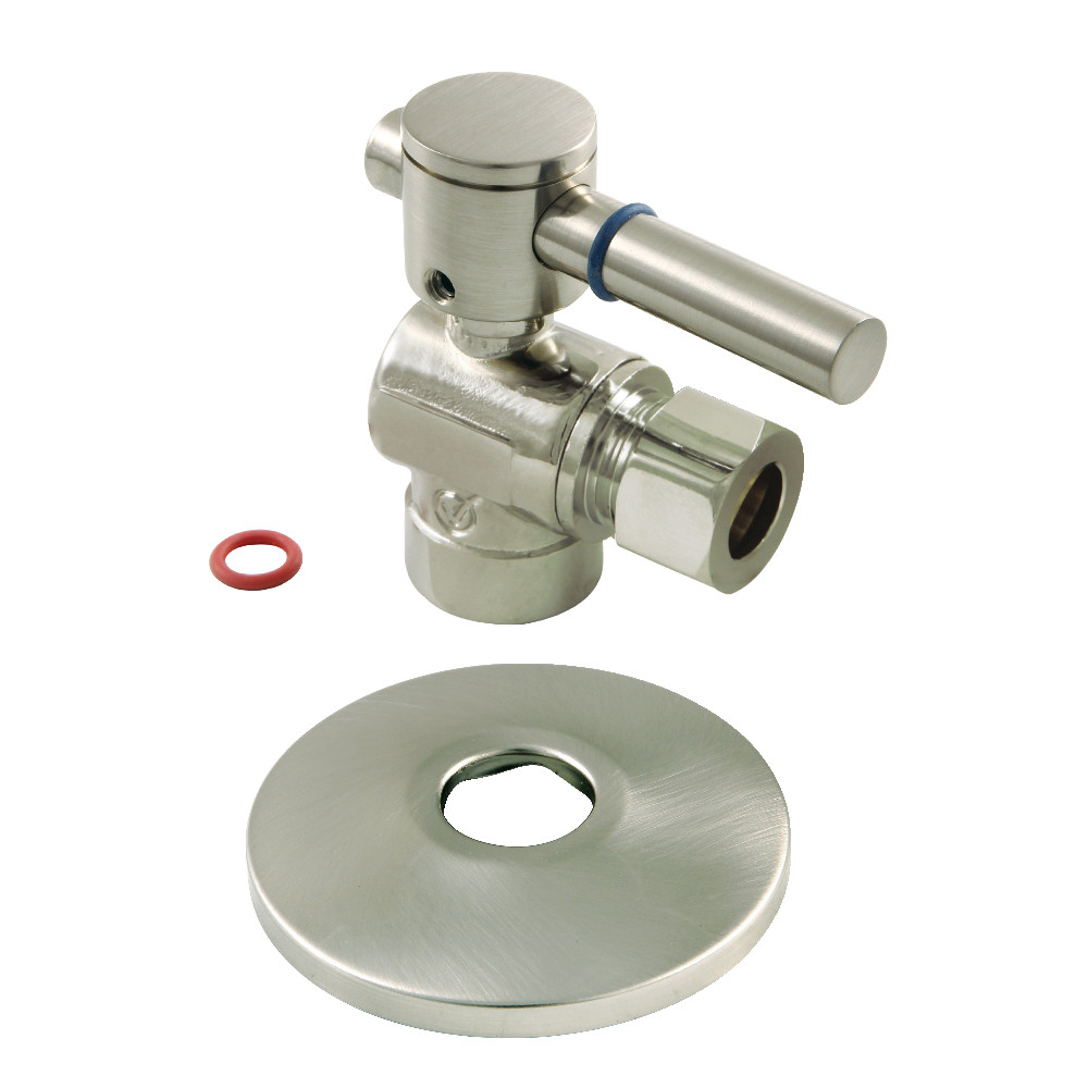 0.5 in. Sweat x 0.38 in. O.D. Compression Quarter-Turn Angle Stop Valve with Flange, Brushed Nickel