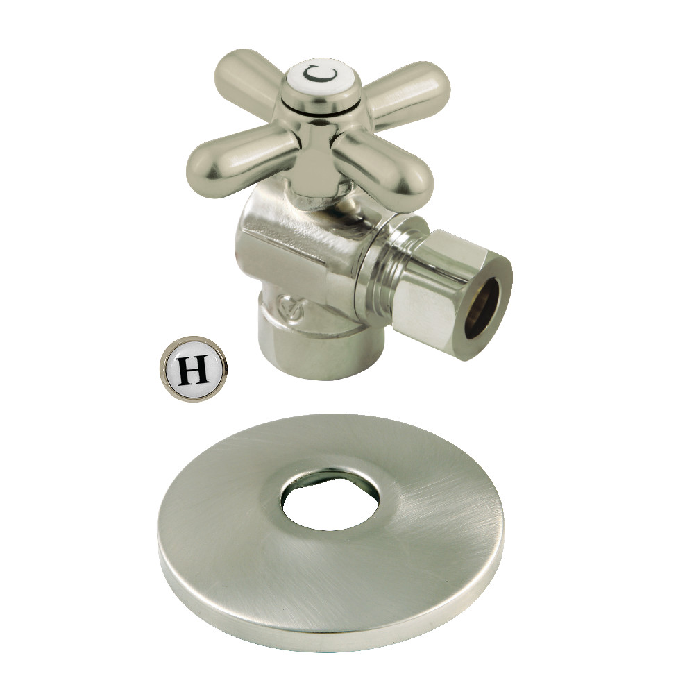 CC43208XK 0.5 in. Sweat x 0.38 in. O.D. Compression Quarter-Turn Angle Stop Valve with Flange, Brushed Nickel