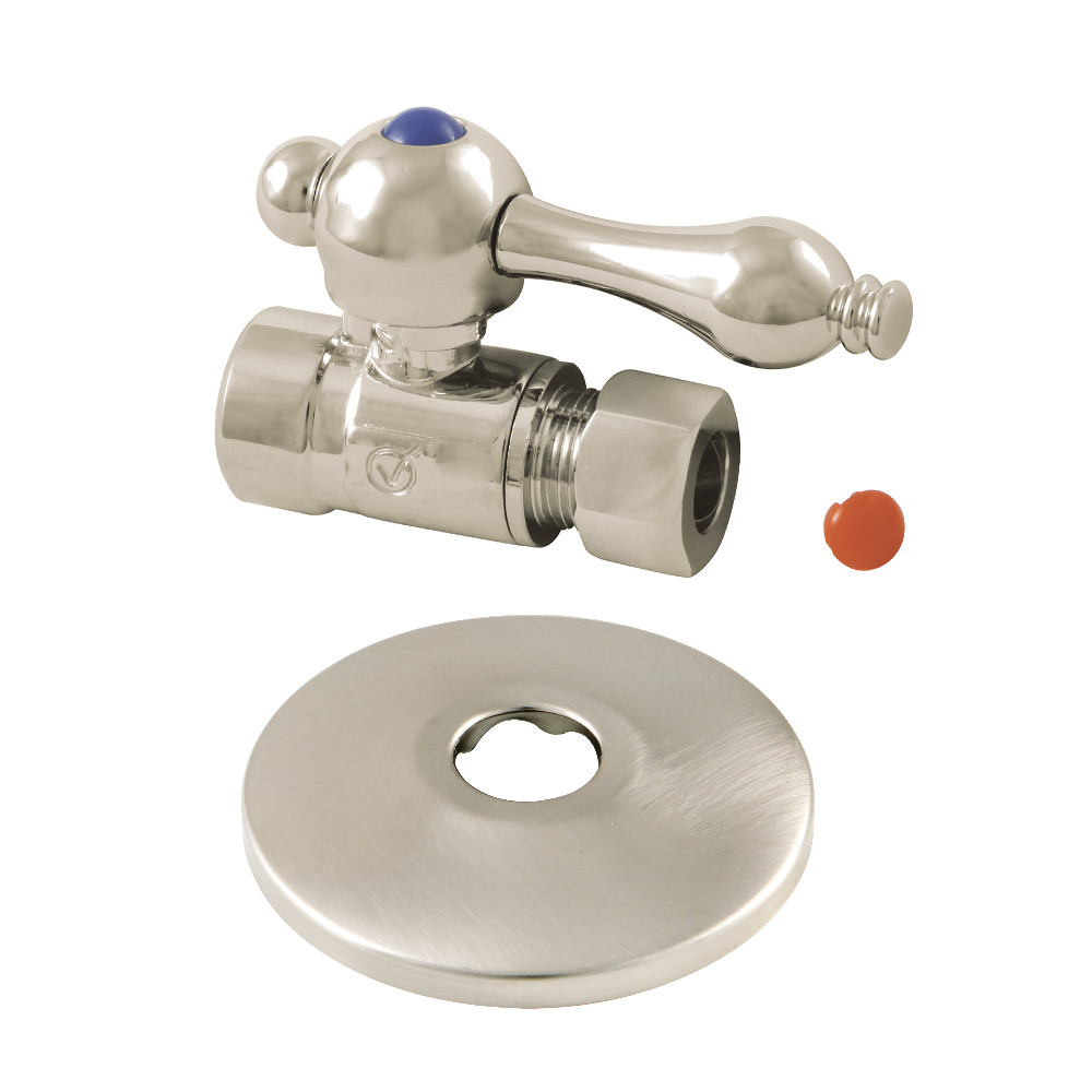 0.5 in. Sweat 0.38 in. O.D. Compression Straight Stop Valve with Flange, Brushed Nickel