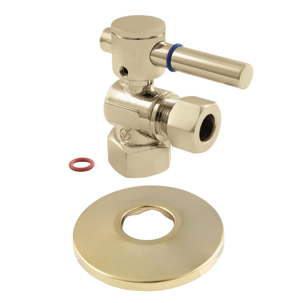 CC44402DLK 0.5 in. FIP x 0.5 in. O.D. Compression Quarter-Turn Angle Stop Valve with Flange, Polished Brass