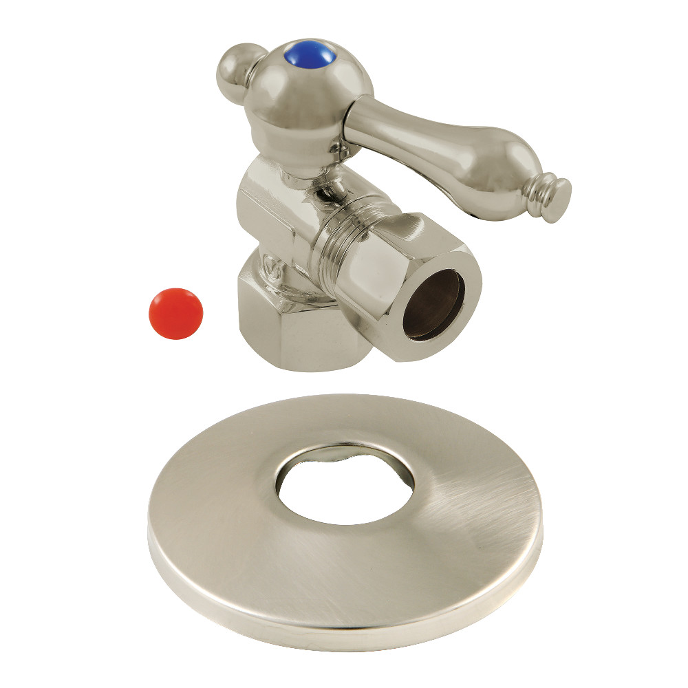 CC44408K 0.5 in. FIP x 0.5 in. O.D. Compression Quarter-Turn Angle Stop Valve with Flange, Brushed Nickel