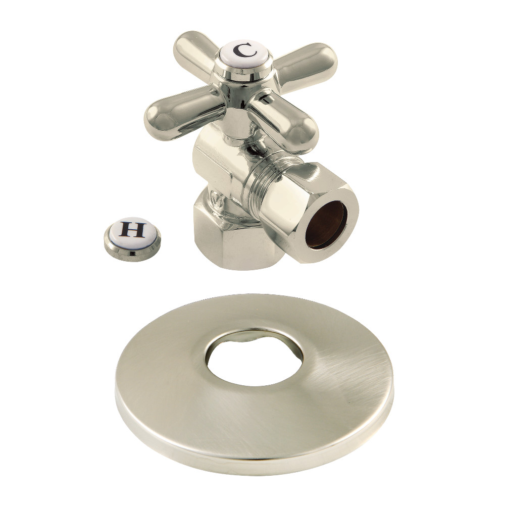 CC44408XK 0.5 in. FIP x 0.5 in. O.D. Compression Quarter-Turn Angle Stop Valve with Flange, Brushed Nickel