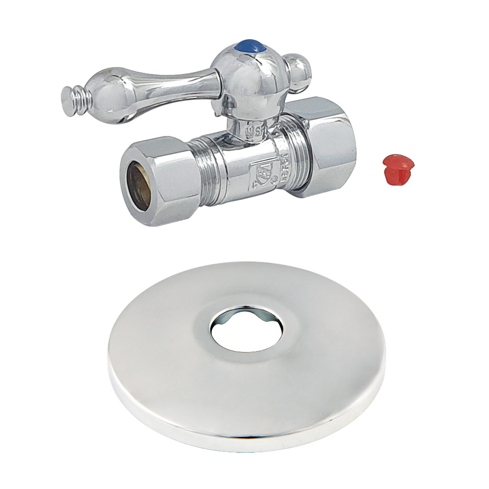 0.63 in. O.D. x 0.5 in. O.D. Compression Quarter-Turn Straight Stop Valve with Flange, Polished Chrome