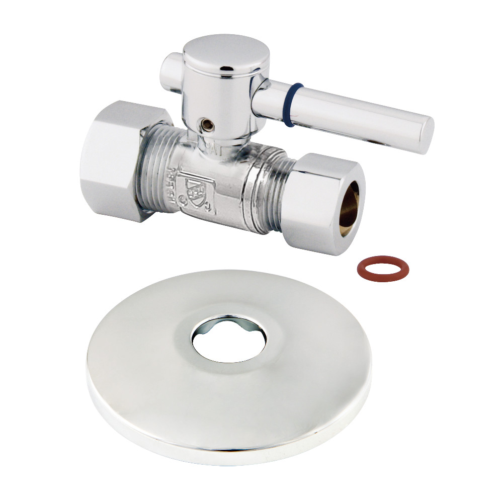 CC44451DLK 0.63 in. O.D. x 0.5 in. O.D. Compression Quarter-Turn Straight Stop Valve with Flange, Polished Chrome