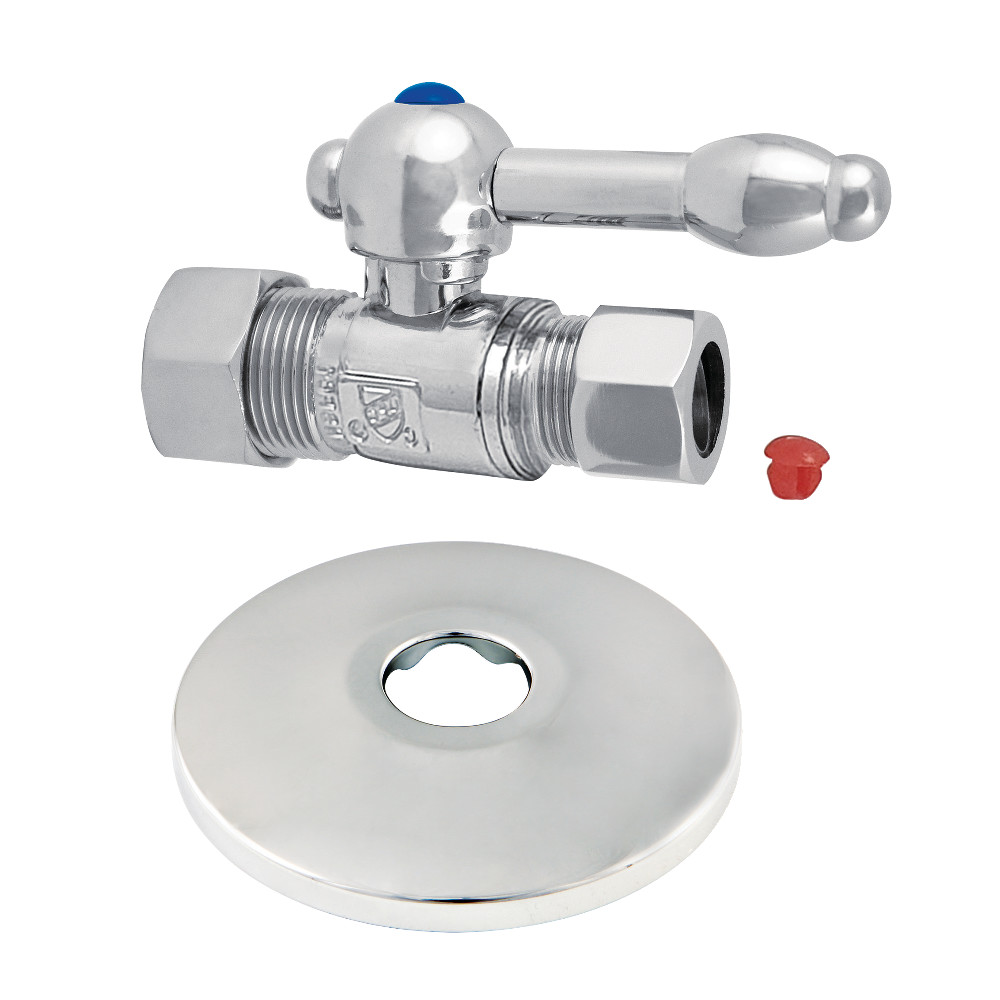 0.63 in. O.D. x 0.5 in. O.D. Compression Quarter-Turn Straight Stop Valve with Flange, Polished Chrome
