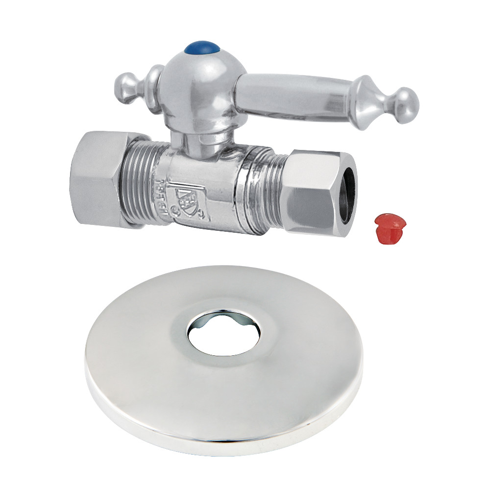 0.63 in. O.D. x 0.5 in. O.D. Compression Quarter-Turn Straight Stop Valve with Flange, Polished Chrome
